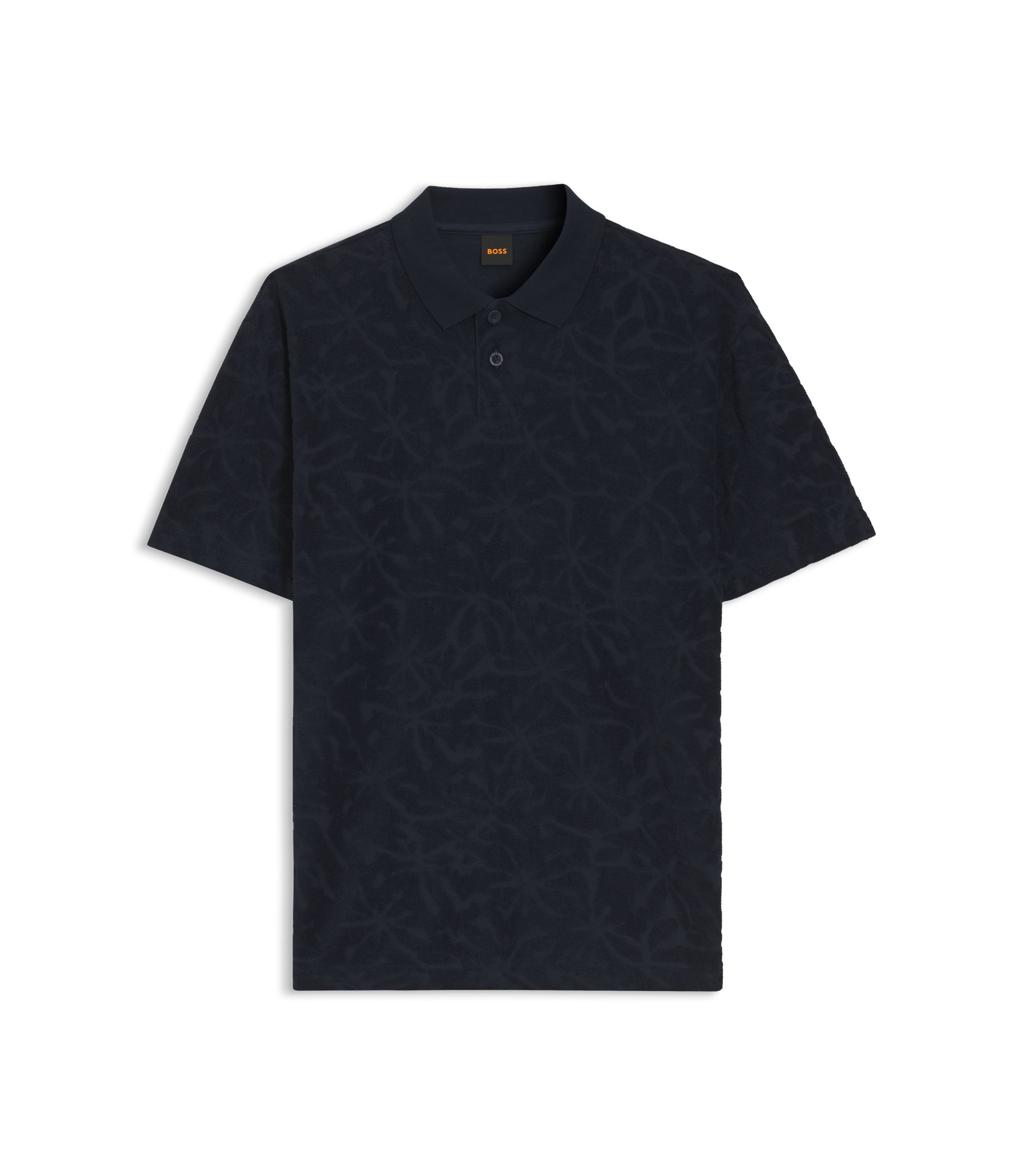 BOSS - Floral-jacquard polo shirt in a cotton blend - Dark Blue