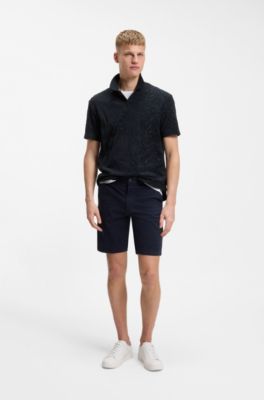 Floral-jacquard polo shirt in a cotton blend, Dark Blue