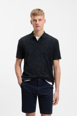 Floral-jacquard polo shirt in a cotton blend, Dark Blue