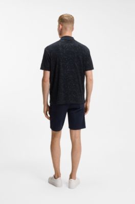 Floral-jacquard polo shirt in a cotton blend, Dark Blue