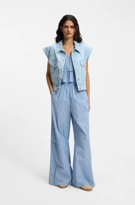 Cotton-poplin trousers with vertical stripe