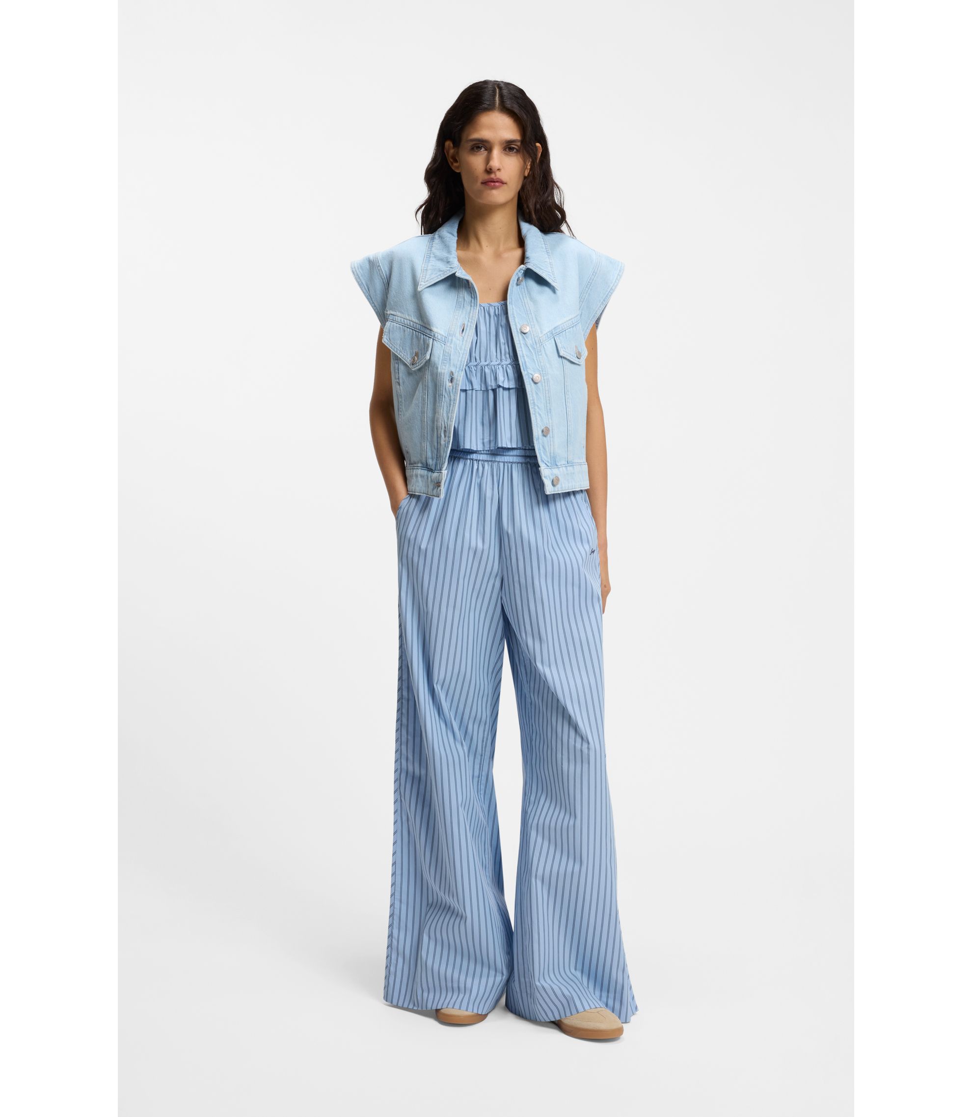 BOSS - Cotton-poplin trousers with vertical stripe - Patterned