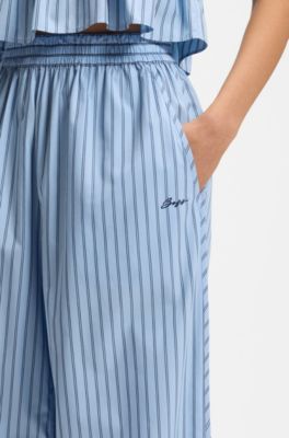 Cotton-poplin trousers with vertical stripe, Patterned