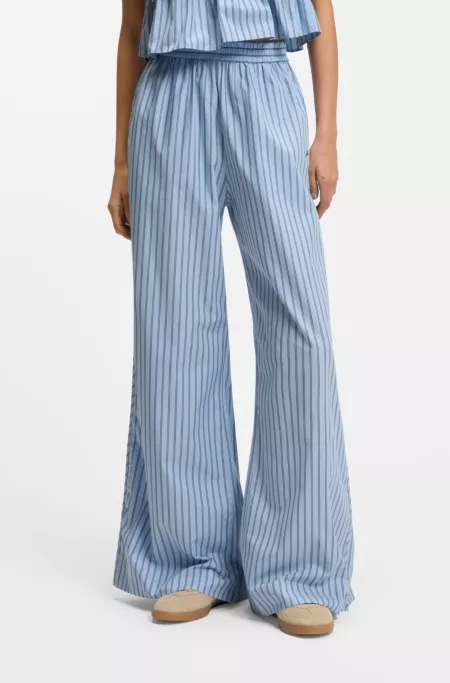 Cotton-poplin trousers with vertical stripe