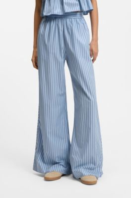 Cotton-poplin trousers with vertical stripe, Patterned
