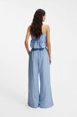 Cotton-poplin trousers with vertical stripe, Patterned