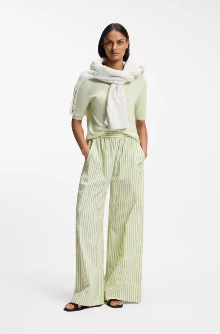 Cotton-poplin trousers with vertical stripe