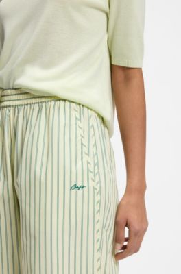 Cotton-poplin trousers with vertical stripe, Patterned