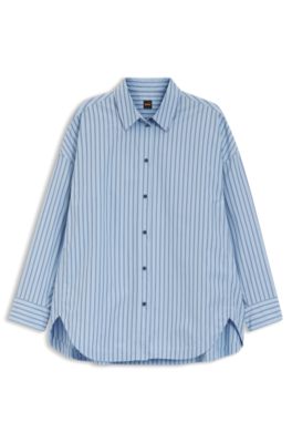 Striped oversized-fit blouse in cotton poplin, Patterned