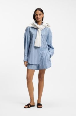 Striped oversized-fit blouse in cotton poplin, Patterned