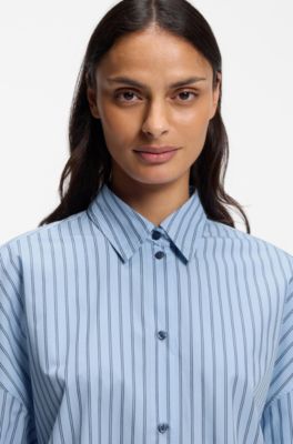 Striped oversized-fit blouse in cotton poplin, Patterned