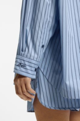 Striped oversized-fit blouse in cotton poplin, Patterned