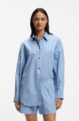 Striped oversized-fit blouse in cotton poplin, Patterned