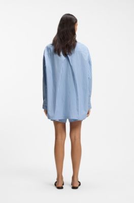 Striped oversized-fit blouse in cotton poplin, Patterned
