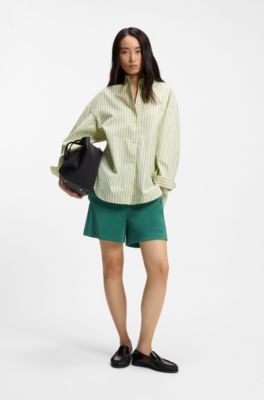Striped oversized-fit blouse in cotton poplin, Patterned