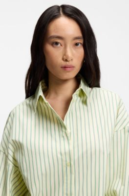Striped oversized-fit blouse in cotton poplin, Patterned