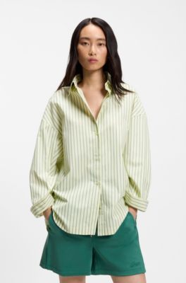 Striped oversized-fit blouse in cotton poplin, Patterned
