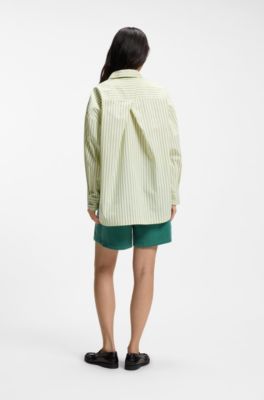 Striped oversized-fit blouse in cotton poplin, Patterned