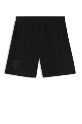 Shorts de punto de algod&oacute;n con rayas mate y brillantes, Negro