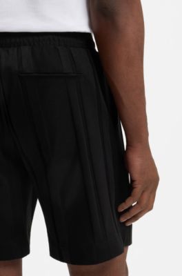 Shorts de punto de algod&oacute;n con rayas mate y brillantes, Negro