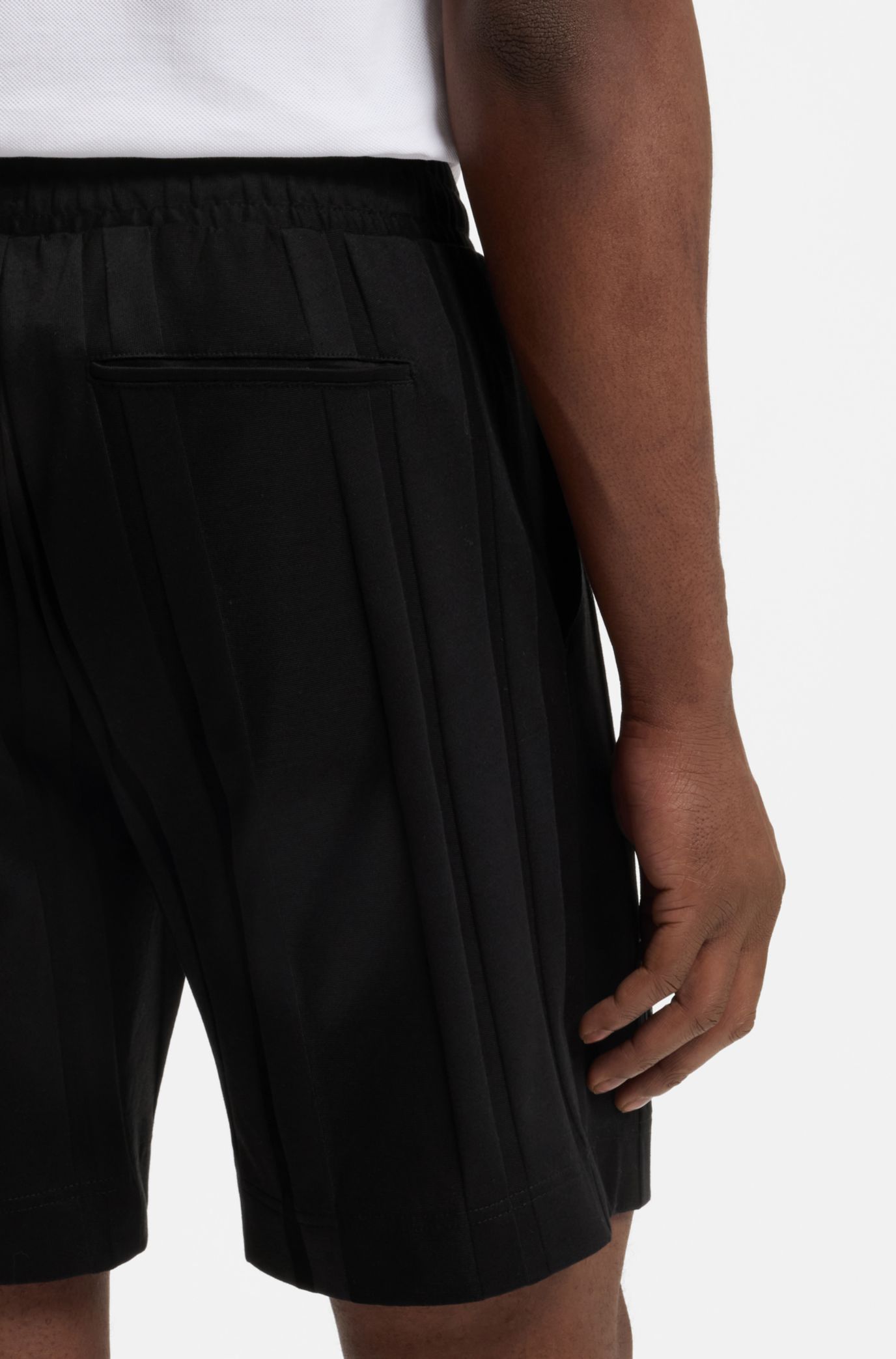 BOSS - Cotton-jersey shorts with matte and lustrous stripes - Black