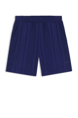 Shorts de punto de algod&oacute;n con rayas mate y brillantes, Azul oscuro