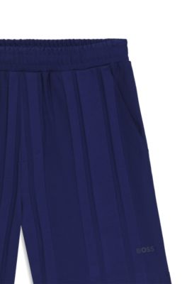 Shorts de punto de algod&oacute;n con rayas mate y brillantes, Azul oscuro