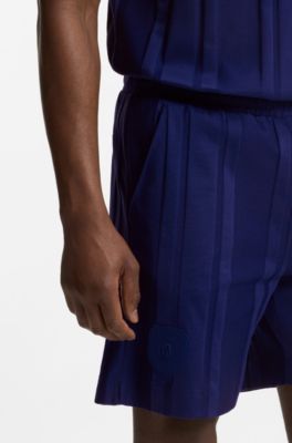 Shorts de punto de algod&oacute;n con rayas mate y brillantes, Azul oscuro