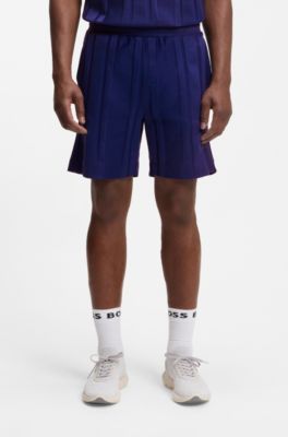 Cotton-jersey shorts with matte and lustrous stripes, Dark Blue