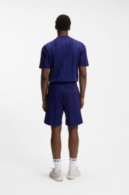 Shorts de punto de algod&oacute;n con rayas mate y brillantes, Azul oscuro