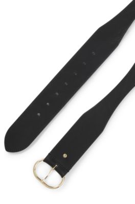 Leather belt with gold-tone buckle, Black