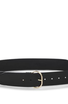 Leather belt with gold-tone buckle, Black