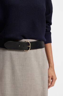 Leather belt with gold-tone buckle, Black