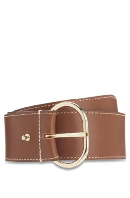Ceinture en cuir avec boucle dor&eacute;e, Marron
