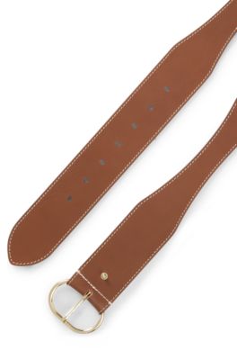 Ceinture en cuir avec boucle dor&eacute;e, Marron