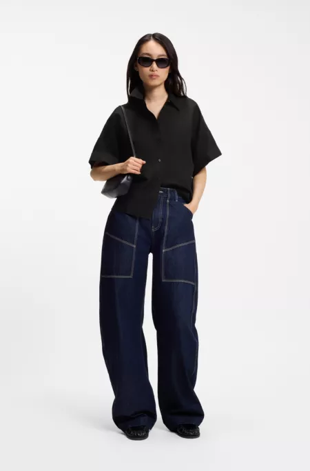 Regular-fit blouse with rolled cuffs