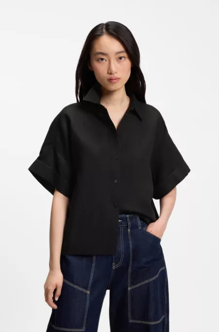 Regular-fit blouse with rolled cuffs