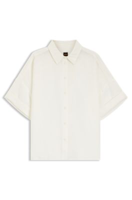Blusa regular fit con pu&ntilde;os enrollados, Blanco