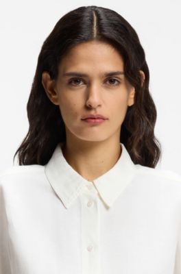 Regular-fit blouse with rolled cuffs, White