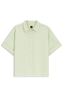 Regular-fit blouse with rolled cuffs, Green