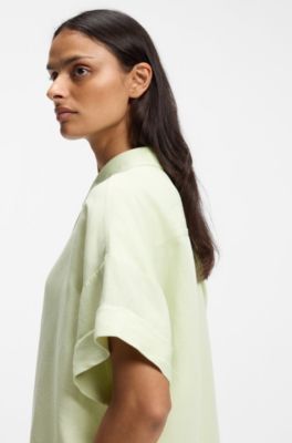Regular-fit blouse with rolled cuffs, Green