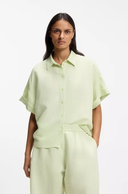 Regular-fit blouse with rolled cuffs