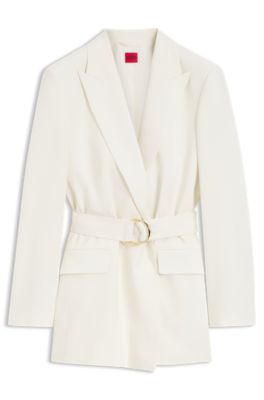 Blazer relaxed fit con cintur&oacute;n de anilla semicircular, Blanco