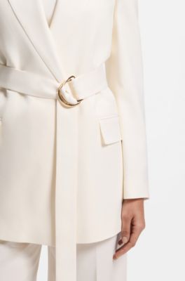 Blazer relaxed fit con cintur&oacute;n de anilla semicircular, Blanco