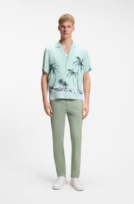 Chino coupe fusel&eacute;e en coton m&eacute;lang&eacute; structur&eacute;, Chaux