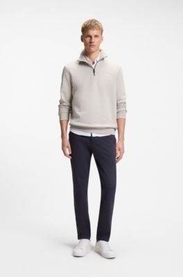 Chino coupe fusel&eacute;e en coton m&eacute;lang&eacute; structur&eacute;, Bleu fonc&eacute;