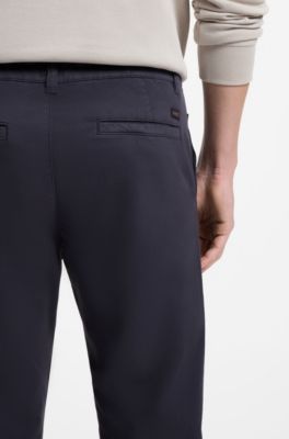 Chino coupe fusel&eacute;e en coton m&eacute;lang&eacute; structur&eacute;, Bleu fonc&eacute;