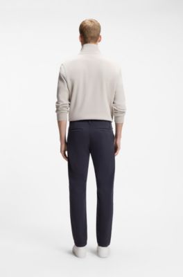 Chino coupe fusel&eacute;e en coton m&eacute;lang&eacute; structur&eacute;, Bleu fonc&eacute;