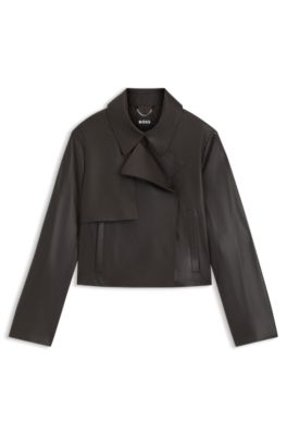 Trench-style leather jacket with inner drawcord, Dark Brown