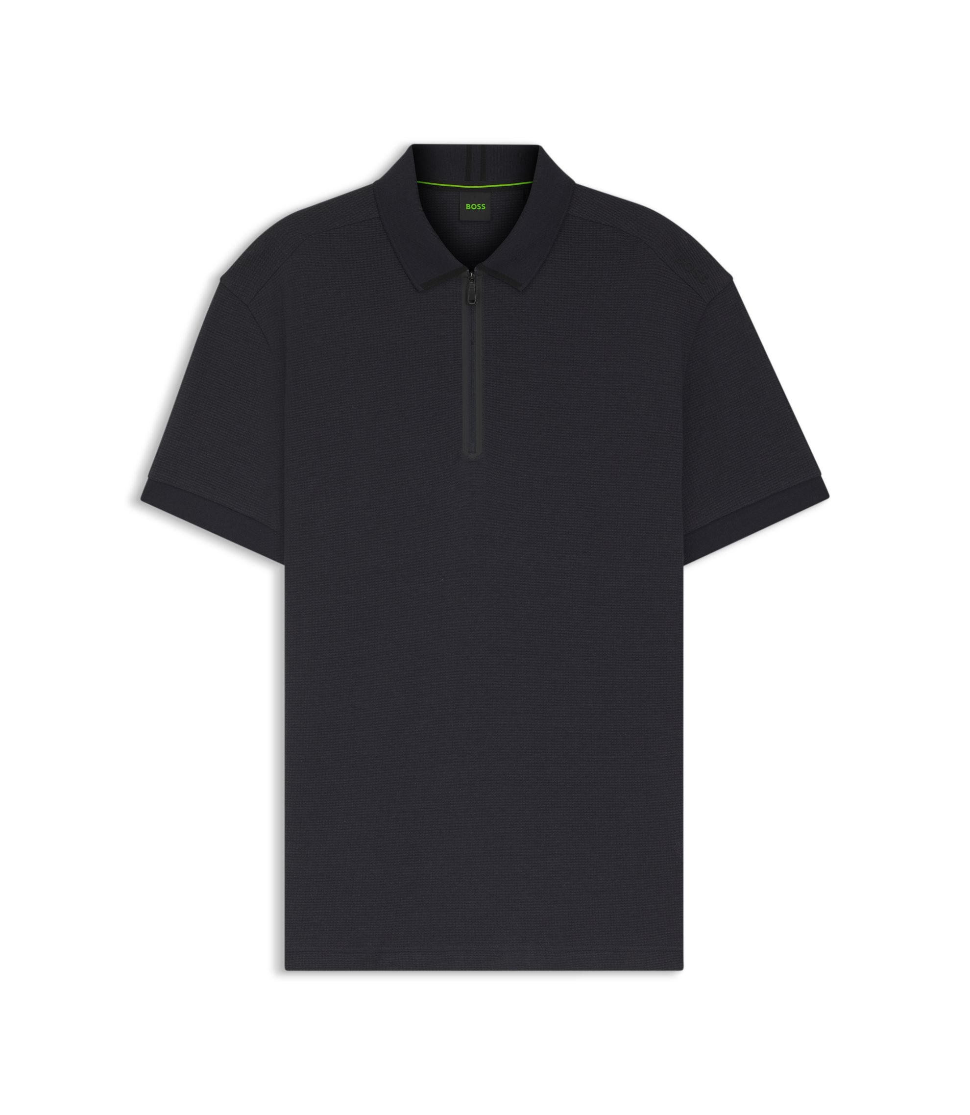 BOSS - Framed-zip polo shirt in waffle jacquard - Dark Blue